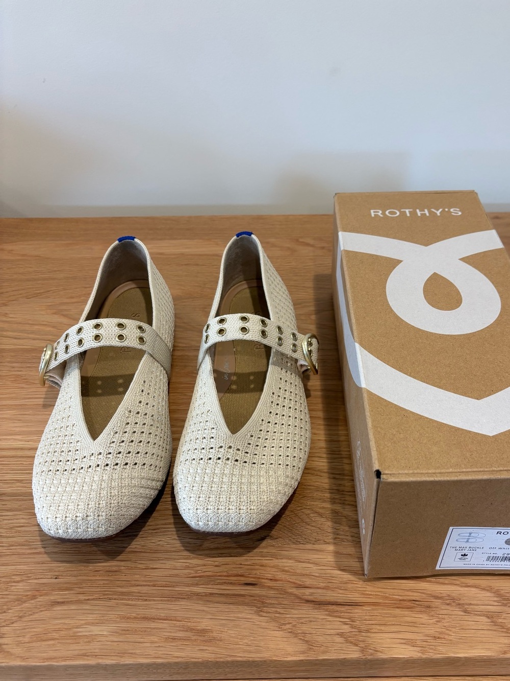 Rothy's Max Buckle Mary Jane in Off White Mesh, Sz 9.5
